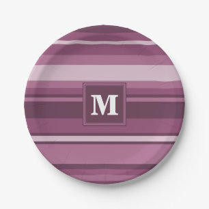 Monogram mauve stripes paper plate