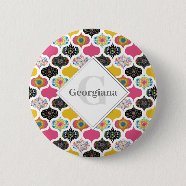 Monogram Maximalist Rainbow Dot Mandalas Patchwork 6 Cm Round Badge (Front)