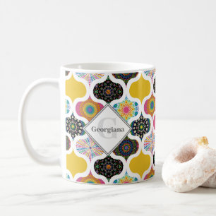 Monogram Maximalist Rainbow Dot Mandalas Patchwork Coffee Mug