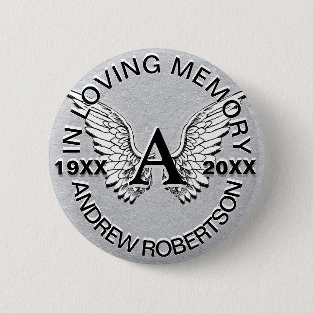 Monogram | Memorial | Angel Wings 6 Cm Round Badge (Front)