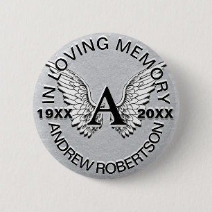 Monogram   Memorial   Angel Wings 6 Cm Round Badge