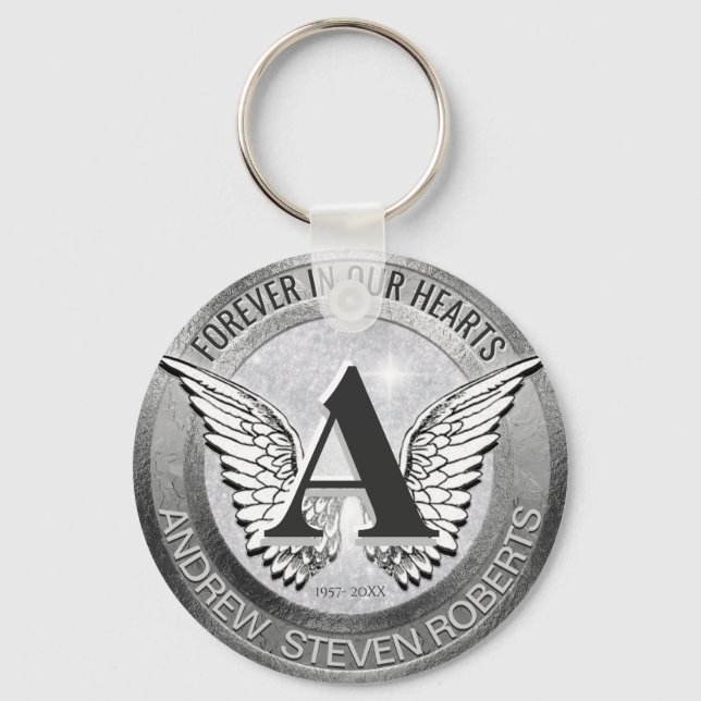 Monogram | Memorial | Angel Wings Key Ring (Front)