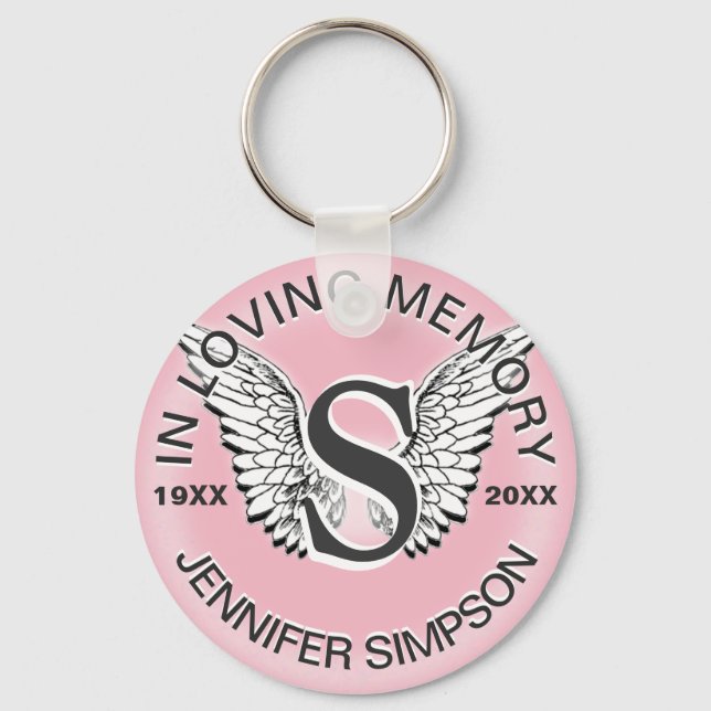 Monogram | Memorial |  Angel Wings Key Ring (Front)