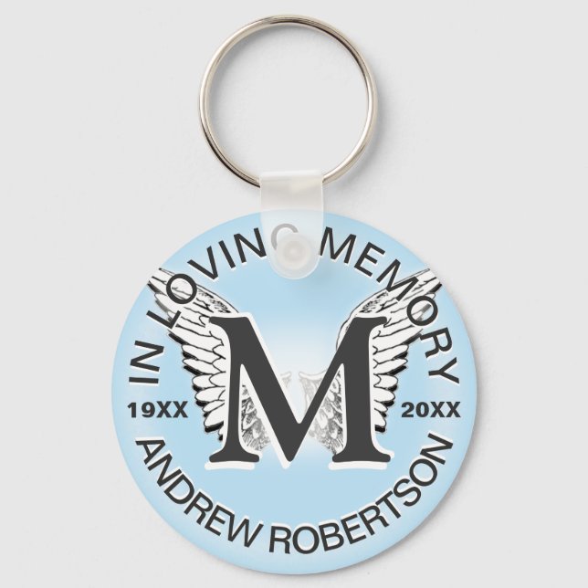 Monogram | Memorial |  Angel Wings Key Ring (Front)