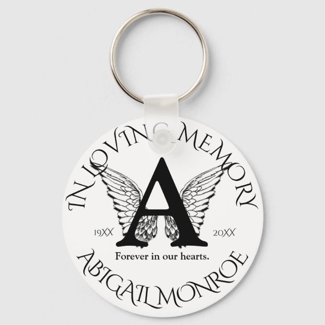 Monogram | Memorial | Angel Wings Key Ring (Front)