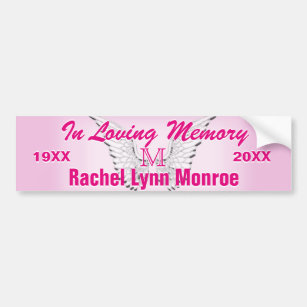Monogram Memorial Angel Wings Pink Bumper Sticker