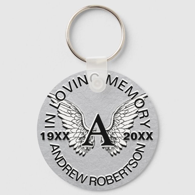 Monogram | Memorial | Silver Angel Wings Key Ring (Front)