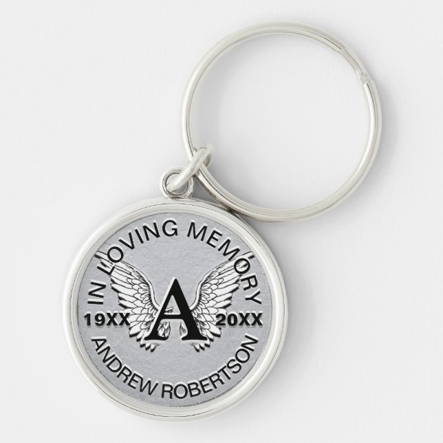 Monogram | Memorial | Silver Angel Wings Key Ring (Front)