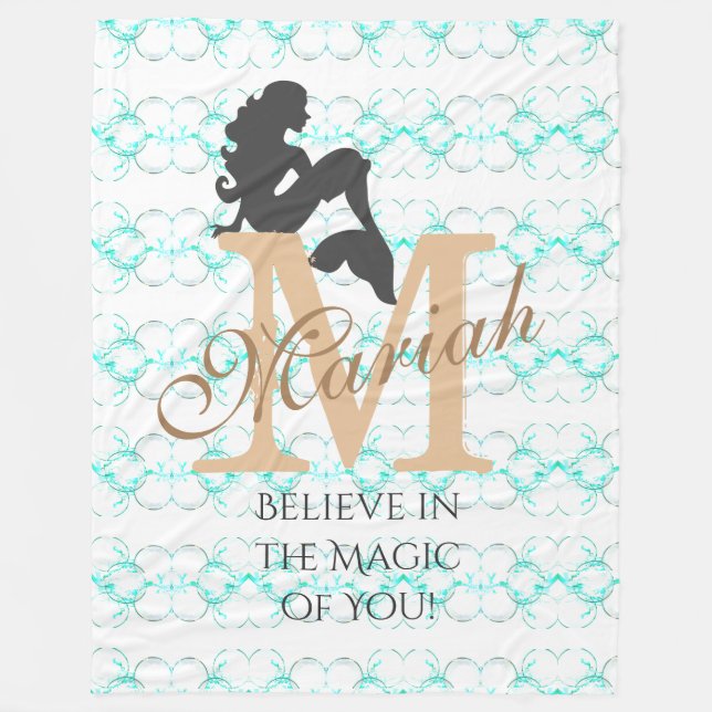 Monogram Mermaid Silhouette Fleece Blanket Custom (Front)