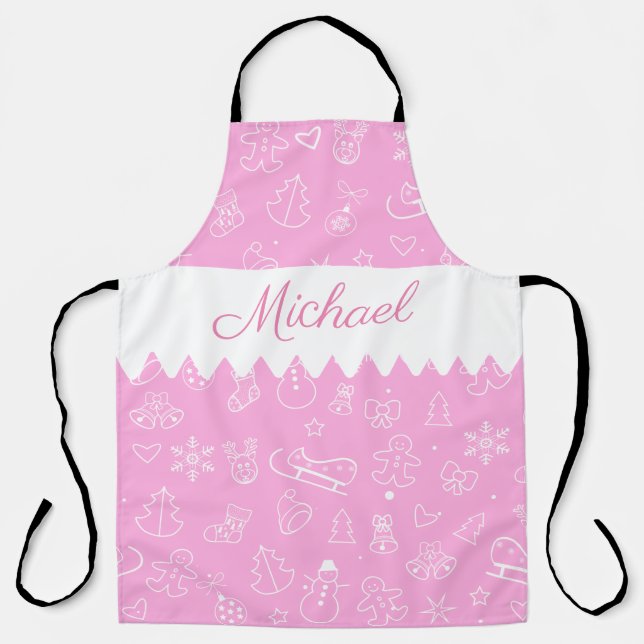 Monogram Merry Christmas and Happy New Year! 20XX Apron (Front)