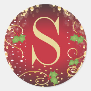 Monogram Merry Christmas Classic Round Sticker