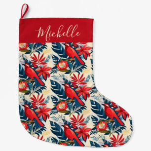Monogram Merry Christmas Happy New Year! Red Bird Large Christmas Stocking