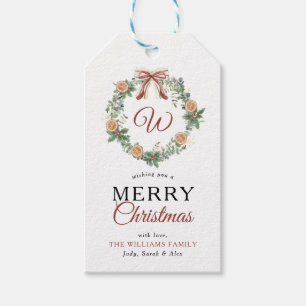 Monogram Merry Christmas Oranges Wreath Photo Gift Tags