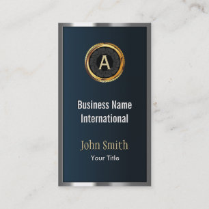 Monogram Metal Frame Dark Green Business Card