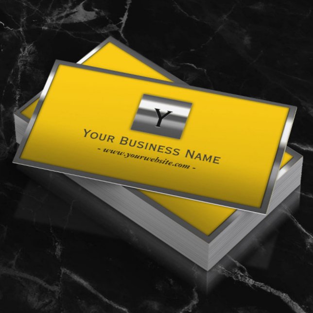 Monogram Metal Framed Professional Yellow Business Card (Creator Uploaded)