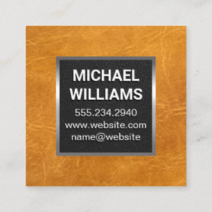 Monogram Metal Trim   Brown Leather Square Business Card