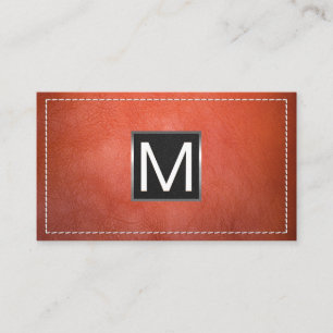 Monogram Metal Trim   Stitched Leather Business Card