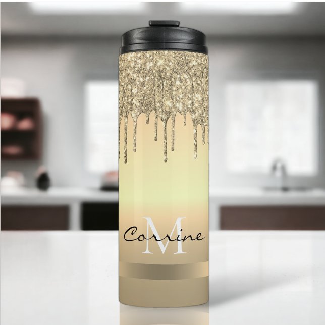 monogram metallic 14k gold dripping glitter thermal tumbler (Creator Uploaded)