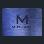 Monogram Metallic Blue Textured Personalised Name iPad Pro Cover<br><div class="desc">Monogram Metallic Blue Textured Personalised Name iPad Cover features a textured abstract design with a personalised name. Personalise by editing the text in the text boxes provided. Designed by ©Evco Studio www.zazzle.com/store/evcostudio</div>