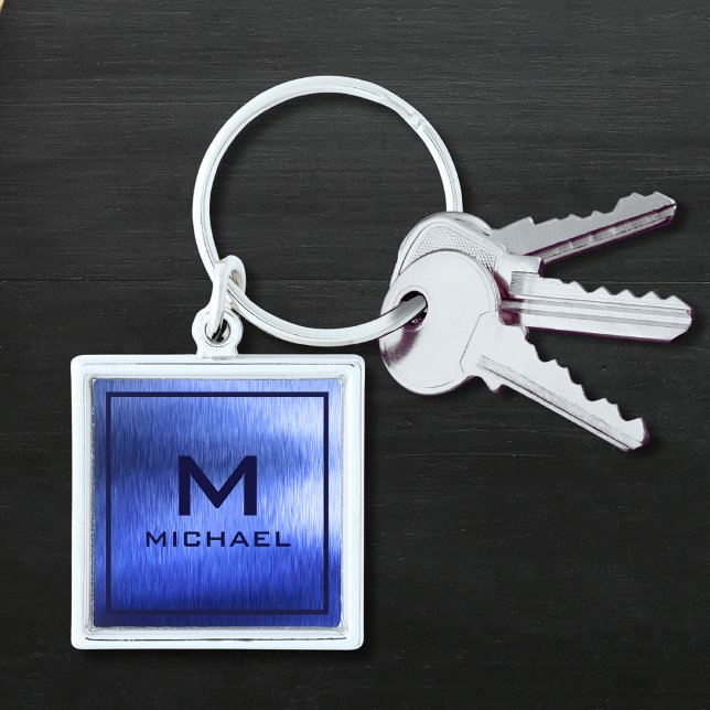 Monogram Metallic Blue Textured Personalised Name Key Ring (Creator Uploaded)
