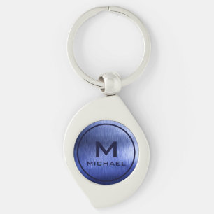 Monogram Metallic Blue Textured Personalised Name Key Ring