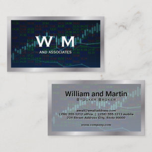 Monogram   Metallic Border   Financial Chart Business Card