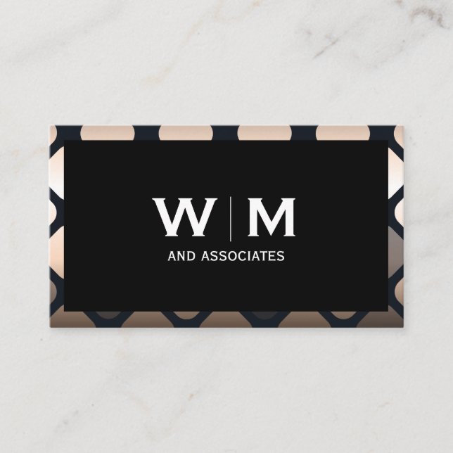 Monogram | Metallic Geometric Patterns Border Business Card (Front)