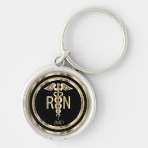 Monogram Metallic Gold for a Registered Nurse Key Ring
