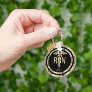 Monogram Metallic Gold for a Registered Nurse Key Ring