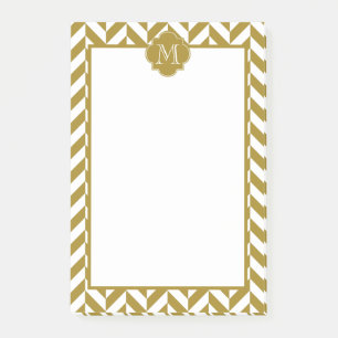 Monogram Metallic Gold Herringbone Pattern Post-it Notes