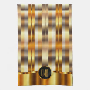 Monogram Metallic Gold Stripes Tea Towel