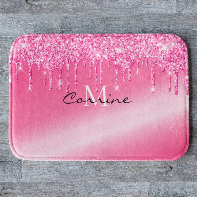 Monogram Metallic Hot Pink Dripping Glitter (rug) Bath Mat (Creator Uploaded)