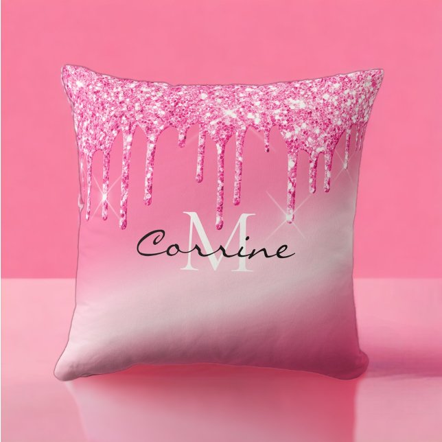 Monogram Metallic Hot Pink Neon Dripping Glitter Cushion (Creator Uploaded)