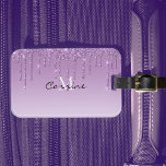 Monogram Metallic Lavender Purple Dripping Glitter Luggage Tag<br><div class="desc">Custom personalised luggage tag template with faux metallic Lavender Purple  melting glitter slime. add name and last initial for some easy travel glam</div>