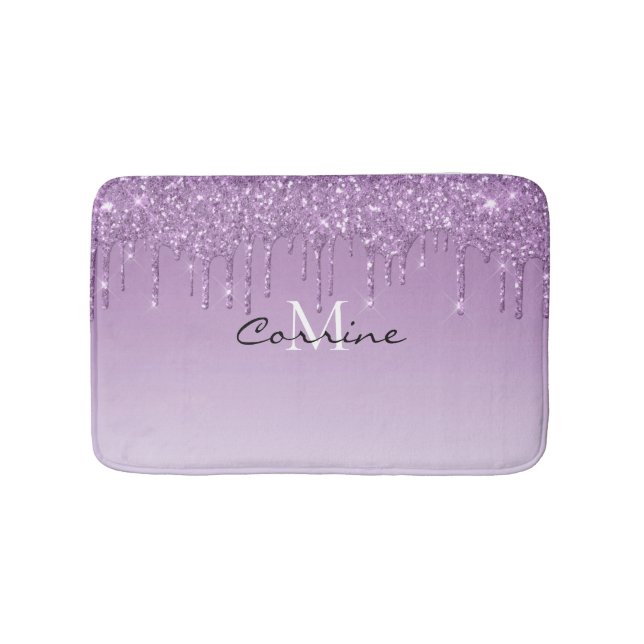 Monogram Metallic Lavender Purple Glitter Drips Bath Mat (Front)