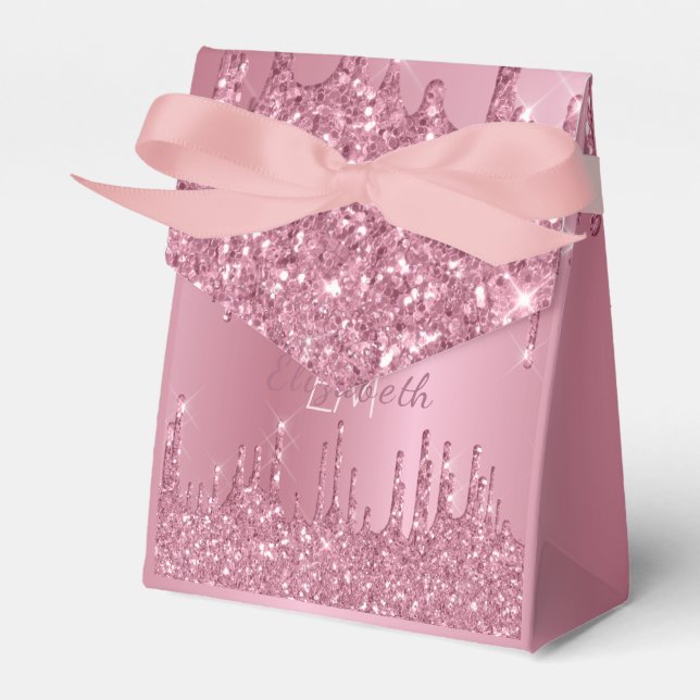 Monogram Metallic Pink Dripping Glitter Girly Favour Box (Front Side)