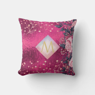 Monogram Metallic Pink Rosegold Navy Glitter Girly Cushion