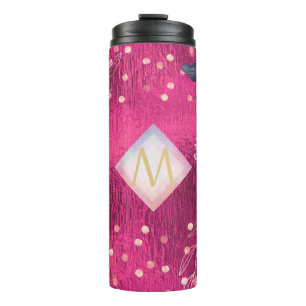 Monogram Metallic Pink Rosegold Navy Glitter Girly Thermal Tumbler