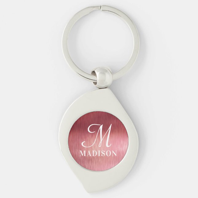 Monogram Metallic Pink Textured Personalised Name Key Ring (Front)