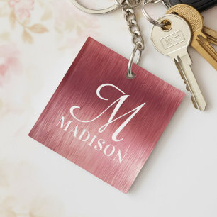 Monogram Metallic Pink Textured Personalised Name Key Ring