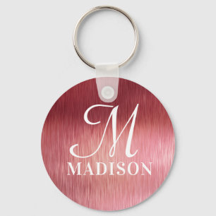 Monogram Metallic Pink Textured Personalised Name Key Ring