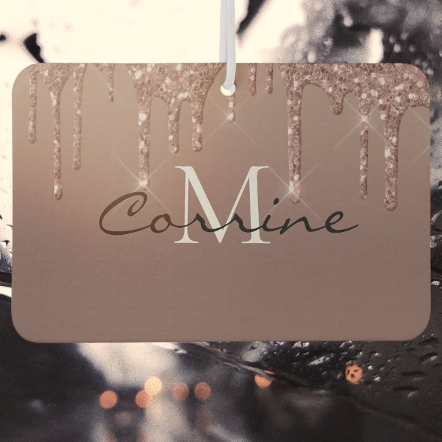 Monogram Metallic Rose Gold Dripping Glitter Car Car Air Freshener (Creator Uploaded)
