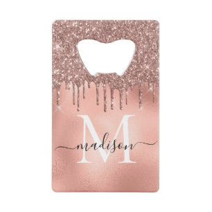 Monogram Metallic Rose Gold Pink Glitter Drips