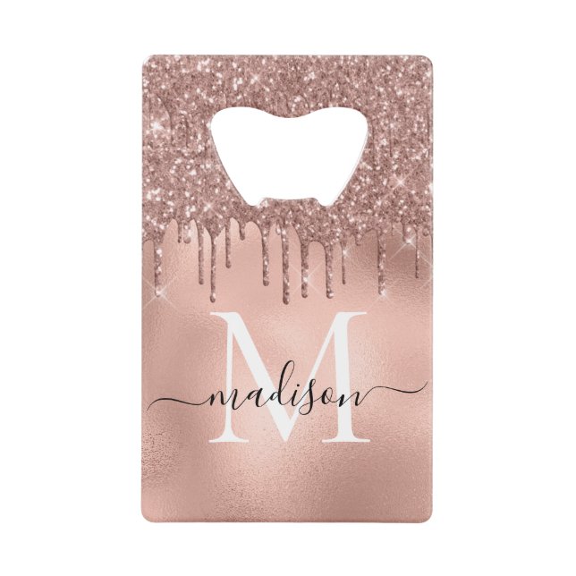 Monogram Metallic Rose Gold Pink Glitter Drips (Front)