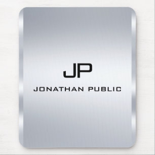 Monogram Metallic Silver Look Template Vertical Mouse Pad