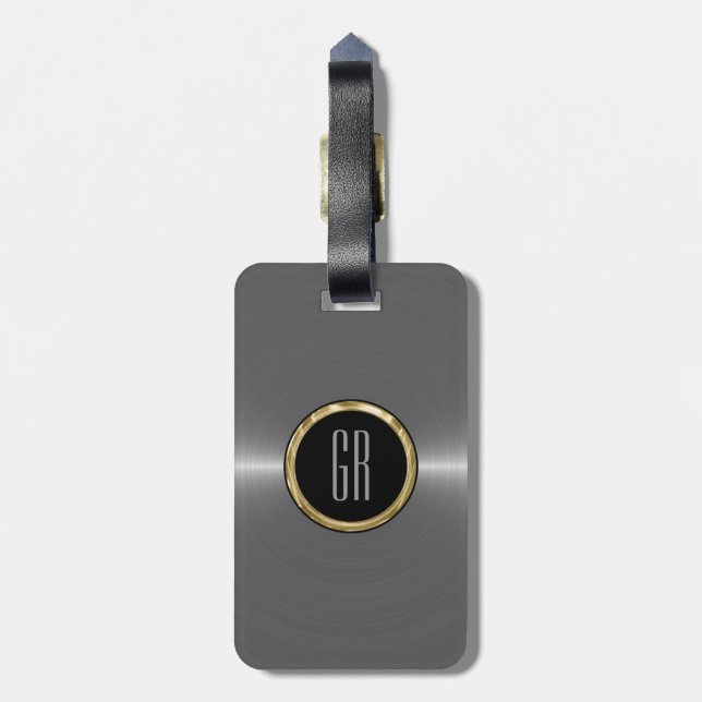 Monogram Metallic Silver Stainless Steel Look Luggage Tag (Back Vertical)