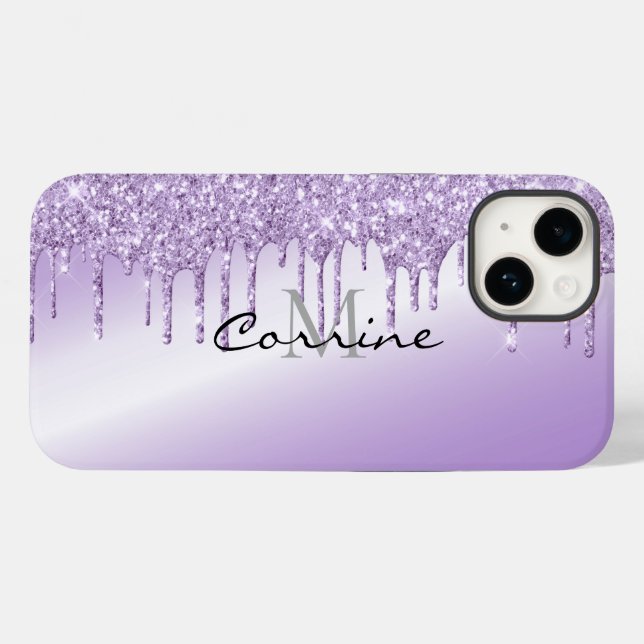 Monogram Metallic Violet Purple Dripping Glitter Case-Mate iPhone Case (Back (Horizontal))