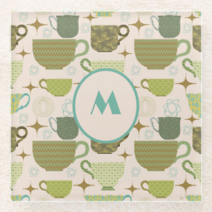 Monogram Mid Century Modern Teacup Glass Coaster
