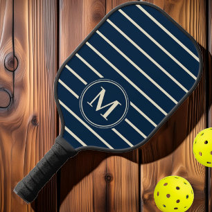 Monogram Mid-Century Striped Deep Sea Blue Colour Pickleball Paddle
