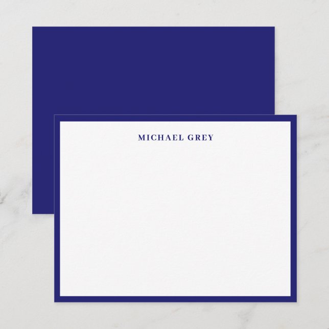 Monogram Midnight Blue Elegant Border  Card (Front/Back)